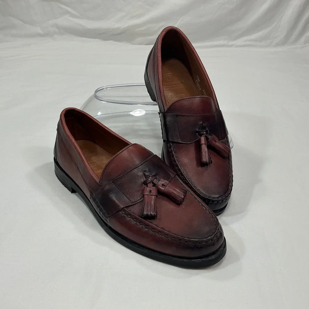 Allen Edmonds Schreier Mens 9.5 C Burgundy Leather Tassel Loafers USA Made